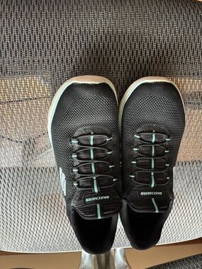 Skechers Black Sneakers with Mint Accents